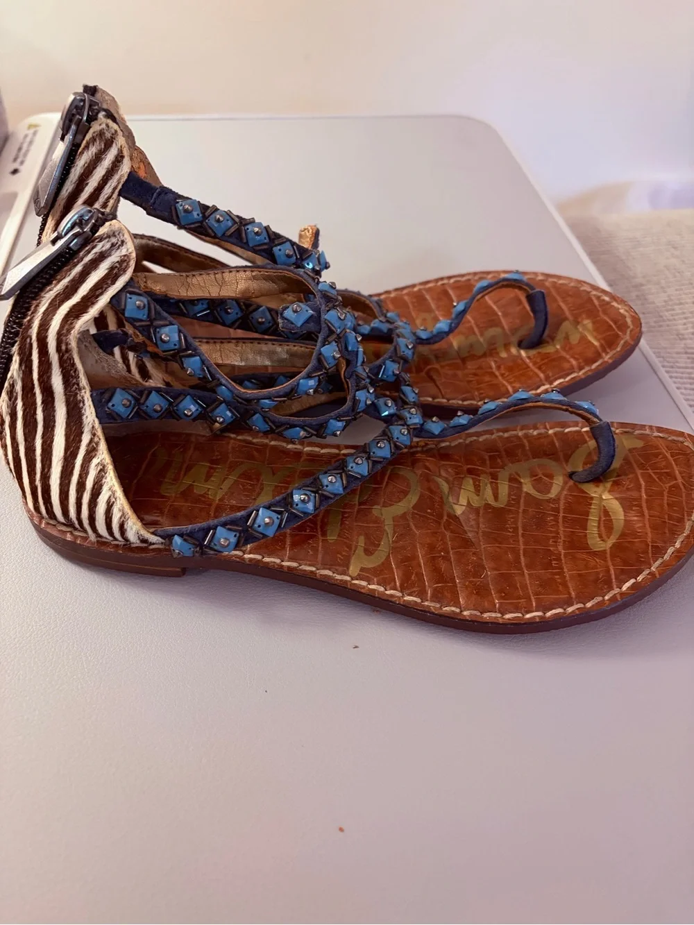Blue Embellished Beaded Sandals - Women